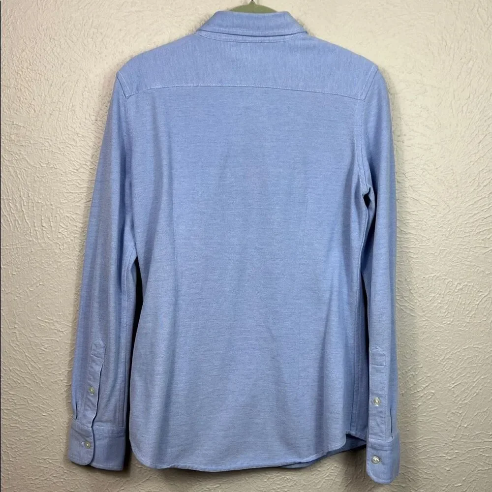 Ralph Lauren Boys Knit Oxford Pony Logo Blue Long Sleeve Button Down Shirt Large